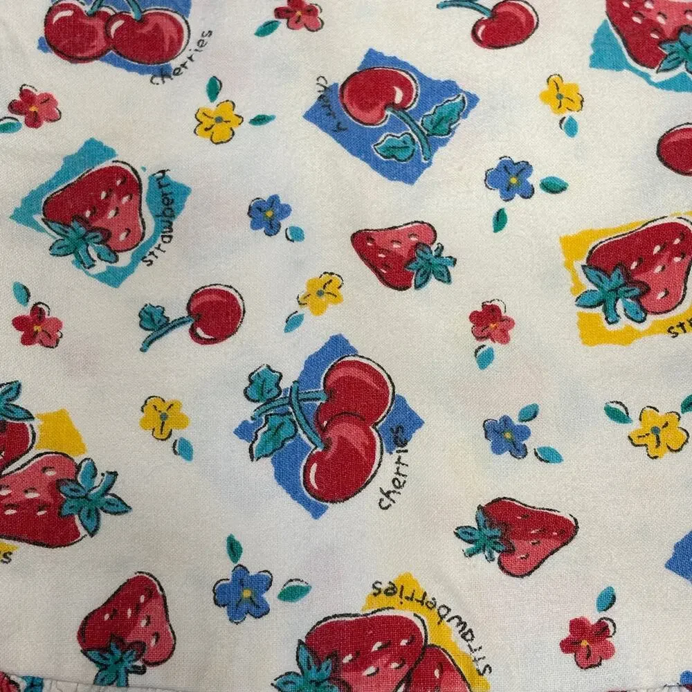 Vintage OshKosh B'Gosh Dress Girls 6X White Jumper Cherry Strawberries Made USA